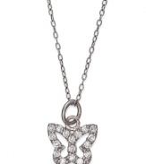 Flight of fancy. B. Brilliant's beautiful butterfly pendant features a cut-out shape accented by round-cut cubic zirconias (1/6 ct. t.w.). Crafted in sterling silver. Approximate length: 18 inches + 3-inch extender. Approximate drop: 1/2 inch.