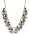 A wonderful blend of color and shimmery accents. This bib necklace from INC International Concepts combines a golden setting with glass teardops, diamond dust beads, plastic teardrops and rhinestone rondelles. Set in 12k gold-plated mixed metal. Approximate length: 18 inches + 3-inch extender. Approximate drop: 6 inches.