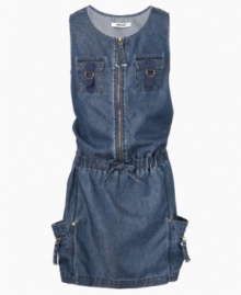 Dress it down. She gets a laid-back look with this denim dress from DKNY, accented with belt-loop closures on the pockets. Dress it down. She gets a laid-back look with this denim dress from DKNY, accented with belt-loop closures on the pockets.
