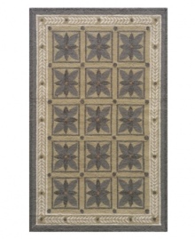 Add a floral flourish to any space with this indoor/outdoor rug from Momeni. Steel-gray flowers and a pretty petal border are hand-hooked in surprisingly soft, enduringly bright and always clean-to-clean polypropylene -- just hose it down and enjoy years of unique style. Add a floral flourish to any space with this indoor/outdoor rug from Momeni. Steel-gray flowers and a pretty petal border are hand-hooked in surprisingly soft, enduringly bright and always clean-to-clean polypropylene -- just hose it down and enjoy years of unique style.