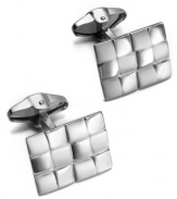 Sleek, shapely & sophisticated. These cuff links make the perfect accent to his favorite work shirt. Crafted in sterling silver, they feature an intricate basket weave pattern. Approximate length: 7/8 inch. Approximate width: 5/8 inch.