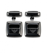 Add dimension to your favorite work shirt with shapely cuff links. Square black ceramic features the company logo on the surface. Approximate diameter: 1-1/4 inches.