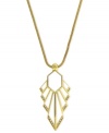 Look sharp with this necklace from Vince Camuto. Crafted from gold-tone mixed metal, the necklace features a trimmed white-enamel pendant adorned with glass crystal accents for a bit of sparkle. Approximate length: 30 inches. Approximate drop: 3 inches.