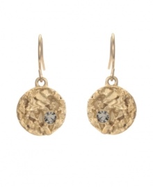 Perfect your look in pretty patterns. Kenneth Cole New York earrings add luminosity with a textured, worn gold tone circle accented by a single round-cut crystal. Approximate drop: 1-1/4 inches.