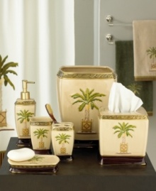 Bring the sultry sophistication of the tropics into your bathroom with this Banana Palm lotion pump. Adorned with palm trees, this pump will turn moisturizing into a seaside massage. Bring the sultry sophistication of the tropics into your bathroom with this Banana Palm lotion pump. Adorned with palm trees, this pump will turn moisturizing into a seaside massage.