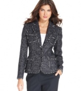 Jones New York's petite tweed jacket is a modern take on a classic favorite. Pair it with denim or trousers for a polished look.