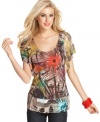 Get graphic with Desigual's cool printed tee! The flutter sleeves add a soft touch.