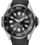 To the great beyond and back again: this Citizen Promaster GMT watch features a screwdown case for maximum depth protection. Powered by Eco-Drive, harnessing natural and artificial light, never needing a battery.
