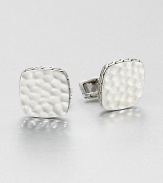 From the Palu Collection. Hammered by hand, the undulating surface of this striking square design is meant to evoke the mottled surface of the moon.Sterling silverSwivel backMade in Bali