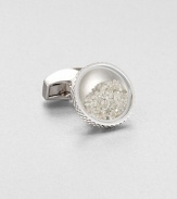 Precious and sparkling genuine diamond dust is captured under glass to create a unique cufflink for that very special person. This is a striking and beautiful cufflink which reflects the Tateossian manner of using precious materials in unexpected ways. Each cuff link contains 1.5 carats of diamond dust. The Tateossian signature diamond pattern is captured on the case.Sold separatelyRhodium with black diamond dustEnamel trimMade in United Kingdom