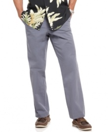 Kick back in the cool, casual style and clean, sophisticated lines of these Tommy Bahama chinos. Kick back in the cool, casual style and clean, sophisticated lines of these Tommy Bahama chinos.