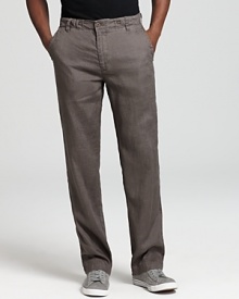 Casual wear gets a sophisticated twist with relaxed fit linen pants from BOSS Black. Casual wear gets a sophisticated twist with relaxed fit linen pants from BOSS Black.