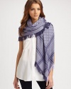 Wool/silk GG pattern shawl with fringe trim. About 45 X 49 70% wool/30% silk; dry clean Made in Italy 