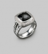 From the Albion Collection. An elegant Yurman design, offering a faceted black onyx, framed in diamonds, on a split cable band of sterling silver. Diamonds, 0.24 tcw Black onyx Sterling silver About ½ square Imported