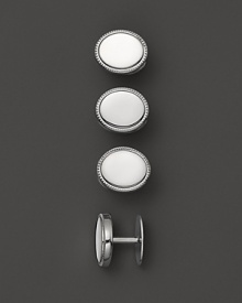 These classic sterling silver cuff links and studs from Dolan & Bullock feature engravable space and a subtle pattern. From the Sterling Silver Engravables Collection. These classic sterling silver cuff links and studs from Dolan & Bullock feature engravable space and a subtle pattern. From the Sterling Silver Engravables Collection.