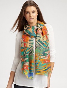 EXCLUSIVELY AT SAKS. An unique over-print design in a soft cashmere and silk blend. 55% cashmere/45% silkAbout 28 X 80Dry cleanImported EXCLUSIVELY AT SAKS. An unique over-print design in a soft cashmere and silk blend. 55% cashmere/45% silkAbout 28 X 80Dry cleanImported