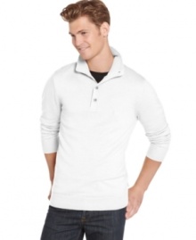 Layer on the polish with the sleek, ribbed design of this buttoned mock-neck sweater from Izod. (Clearance)