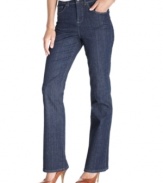 Look your slimmest in these Style&co. boot cut petite jeans, featuring a special tummy-smoothing panel at the front.