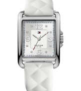 The quilted silicone strap of this Tommy Hilfiger watch adds a stylish touch to a sporty design.