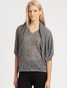 A brilliant jersey shrug with a hint of metallic thread that creates a shimmering effect.Open-front designElbow-length sleevesPull-on styleAbout 25 from shoulder to hemLinen/polyester/metallic thread/nylonDry cleanImported of Italian fabricSIZE & FIT Model shown is 5'10½ (179cm) wearing a US size Small. A brilliant jersey shrug with a hint of metallic thread that creates a shimmering effect.Open-front designElbow-length sleevesPull-on styleAbout 25 from shoulder to hemLinen/polyester/metallic thread/nylonDry cleanImported of Italian fabricSIZE & FIT Model shown is 5'10½ (179cm) wearing a US size Small.