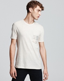 Burberry's signature check print makes an appearance on the chest pocket of this timeless, soft cotton tee. Burberry's signature check print makes an appearance on the chest pocket of this timeless, soft cotton tee.