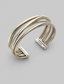 From the Silver Classics Collection. Sterling silver and 18K gold crossover bracelet. Made in USA. 