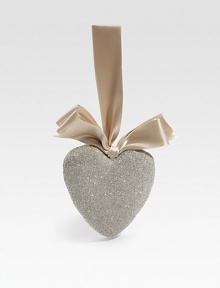 Charming and classic, this festive heart ornament is made up entirely of dazzing, fine glass glitter.Satin ribbon loopGlass glitter5 X 5 X 4Handmade in USA Charming and classic, this festive heart ornament is made up entirely of dazzing, fine glass glitter.Satin ribbon loopGlass glitter5 X 5 X 4Handmade in USA