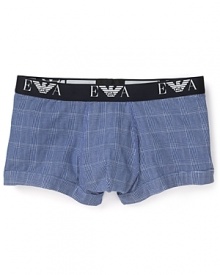 Your style starts with this comfy check trunk from Emporio Armani, accented with a logo waistband and contrast topstitching. Your style starts with this comfy check trunk from Emporio Armani, accented with a logo waistband and contrast topstitching.