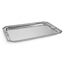 Sophisticated serving tray in highly polished silver-plated brass -- a striking statement piece for the well-appointed table. Sophisticated serving tray in highly polished silver-plated brass -- a striking statement piece for the well-appointed table.