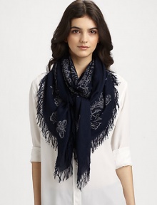 Inspiring warm thoughts, this cashmere-blend scarf is hand-crafted with butterflies, dragonflies and flowers.90% modal/10% cashmereAbout 51 X 51Dry cleanMade in Italy Inspiring warm thoughts, this cashmere-blend scarf is hand-crafted with butterflies, dragonflies and flowers.90% modal/10% cashmereAbout 51 X 51Dry cleanMade in Italy
