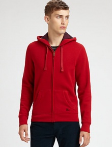 Soft heathered jersey in a casual zip-front essential, styled with signature check lining.Zip-frontAttached drawstring hoodWaist kangaroo pockets60% cotton/40% polyesterDry cleanImported Soft heathered jersey in a casual zip-front essential, styled with signature check lining.Zip-frontAttached drawstring hoodWaist kangaroo pockets60% cotton/40% polyesterDry cleanImported