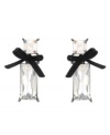 Geometric glamour. Square and rectangular shapes combine to make a stylish statement on Betsey Johnson's elegant drop earrings. Featuring a beautiful bow accent, they're crafted in hematite tone mixed metal. Approximate drop: 1-1/2 inches.