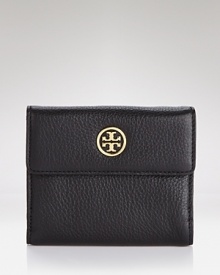 Poised and practical. Tory Burch offers unbeatable understated style with this leather wallet, accented by a subtle logo plaque. Poised and practical. Tory Burch offers unbeatable understated style with this leather wallet, accented by a subtle logo plaque.