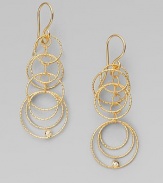 A gleaming style in delicate textures and a multi-circular design with a touch of sparkling diamond accents. 18k goldDiamonds, .04 tcwDrop, about 1Hook backMade in Italy