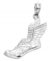 Cross the finish line in style. This sporty running shoe and wings charm is perfect for the aspiring Carl Lewis. Crafted in textured 14k white gold. Chain not included. Approximate length: 1 inch. Approximate width: 3/5 inch.