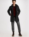 All the insulation of cozy down but without the bulk and weight usually associated with it: this classic down top coat solves every winter style question. Buttonfront Waist slash pockets Down fill About 32 from shoulder to hem 54% polyester/46% cotton Dry clean Imported 