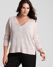 The laid-back silhouette of this Eileen Fisher boxy sweater is crafted from lightweight linen, the ideal top for effortless layering over casual or business pants. The laid-back silhouette of this Eileen Fisher boxy sweater is crafted from lightweight linen, the ideal top for effortless layering over casual or business pants.
