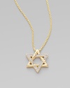 A sparkling, Star of David pendant on a 18k gold box chain necklace. Diamonds, 0.13 tcw18k goldPendant size, about ¾Length, about 16 to 18 adjustableLobster clasp closureImported 
