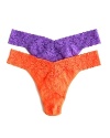 A soft stretchy lace original style thong with a thick signature lace waistband in new fashion colors, from Hanky Panky.