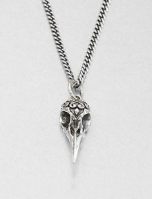A small raven skull pendant highlights impeccable carving and attention to detail from a sterling silver curb link chain necklace.Sterling silverLength about 24Lobster claspMade in USA A small raven skull pendant highlights impeccable carving and attention to detail from a sterling silver curb link chain necklace.Sterling silverLength about 24Lobster claspMade in USA