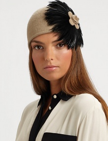 This wool-blend knit topper with large feather design is reminiscent of old Hollywood style.Pull-on style with concealed elastic band80% wool/20% polyesterDo not washImported This wool-blend knit topper with large feather design is reminiscent of old Hollywood style.Pull-on style with concealed elastic band80% wool/20% polyesterDo not washImported