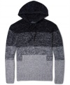 In the cold weather, rock this fade to light horizontal chunk stripe hooded sweater by Retrofit.