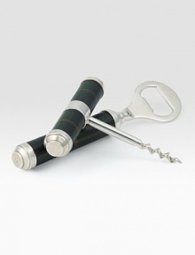 Handsome plaid leather handles add striking heritage style to these bar basics.Stainless steel and leatherCorkscrew: 4&frac24;HBottle opener: 7HImported Handsome plaid leather handles add striking heritage style to these bar basics.Stainless steel and leatherCorkscrew: 4&frac24;HBottle opener: 7HImported