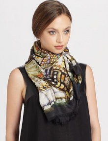 A glitzy jewel print adorns this lightweight modal wrap with fringe trim.90% modal/ 10% cashmere55 X 55Dry cleanMade in Italy A glitzy jewel print adorns this lightweight modal wrap with fringe trim.90% modal/ 10% cashmere55 X 55Dry cleanMade in Italy