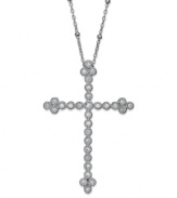 Display your faith in style. This charming four-point cross pendant shines with the addition of full-cut diamonds (3/8 ct. t.w.) in sterling silver. Approximate length: 18 inches. Approximate drop length: 1-1/2 inches. Approximate drop width: 1 inch.