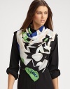 A satin chiffon style with a bright, graphic floral print. SilkAbout 51 X 51Dry cleanImported 