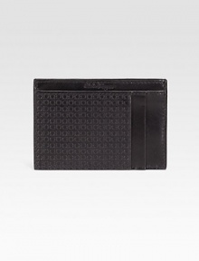 Handsomely crafted of stamped Italian calfskin leather with multiple card slots.Two card slots3 x 4½Made in Italy Handsomely crafted of stamped Italian calfskin leather with multiple card slots.Two card slots3 x 4½Made in Italy