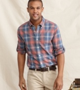 Perfect your casual look with this plaid woven shirt from Tommy Hilfiger. From work to weekend this has you covered.