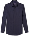 Hidden buttons and a solid design give this American Rag dress shirt its sleek style.