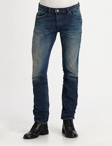 A distressed, tapered-leg design with faded, whiskered and frayed details, finished with a resin and eco dirty treatment. Banded waist with belt loops Front zip and button closure Five-pocket style Signature stitching on back pockets Back patch detail Regular slim silhouetteInseam, about 30 Cotton Machine wash Made in Italy A distressed, tapered-leg design with faded, whiskered and frayed details, finished with a resin and eco dirty treatment. Banded waist with belt loops Front zip and button closure Five-pocket style Signature stitching on back pockets Back patch detail Regular slim silhouetteInseam, about 30 Cotton Machine wash Made in Italy